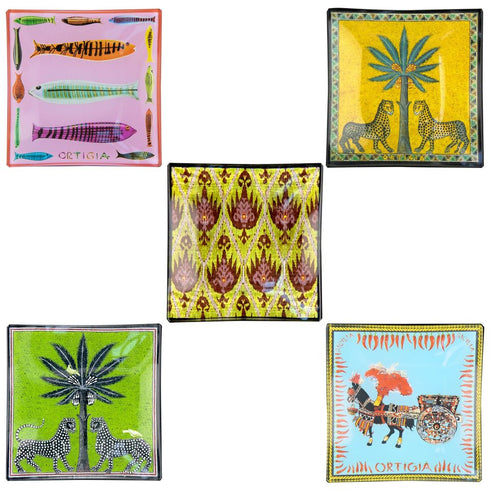 Ortigia Sicilia Decorative Tin Box 5 Glass Plates ( square )